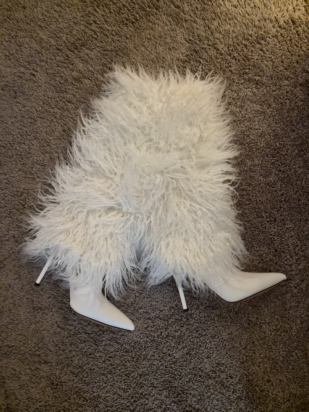 SHEIN White Faux Fur Pointed-Toe Stiletto Over-the-Knee Boots